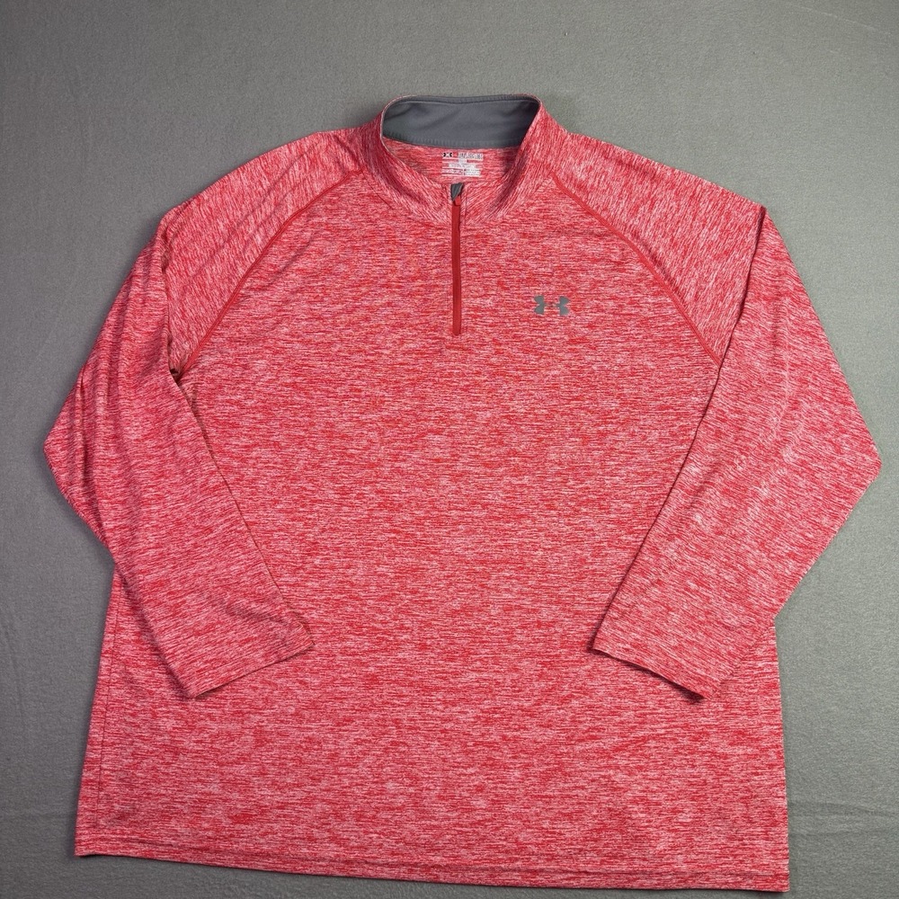Under Armour Shirt Mens 3XL Red Marled Heat Gear Tech‎ 1/4 Zip Pullover